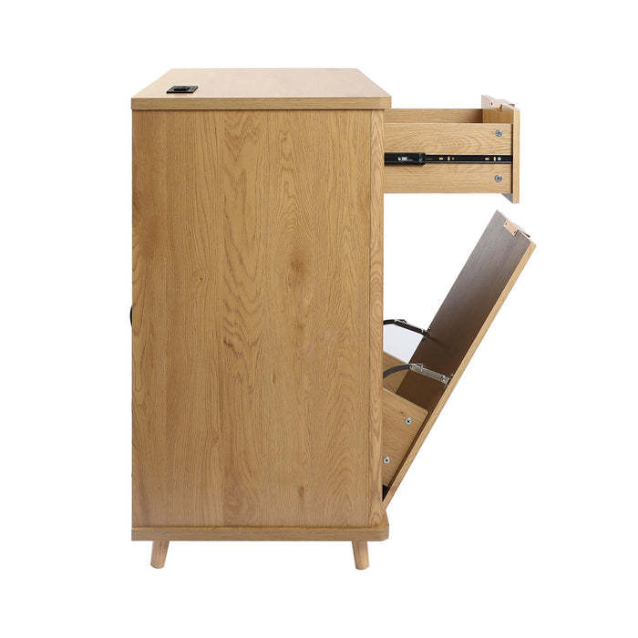 Fluted Coffee Bar Cabinet With Mini Fridge Space & Charging Station