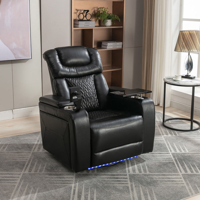 270 Degree Swivel Power Recliner With Tray Table, Phone Holder, Cup Holder, USB Port