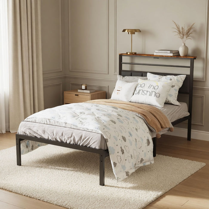 Platform Bed Frame With Charging Station & Headboard Storage