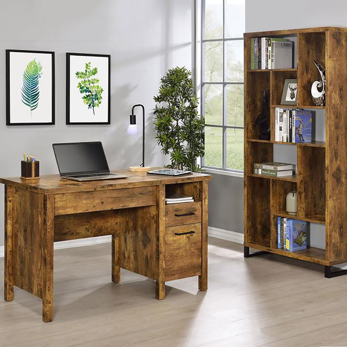 6 Tier Rectangular Bookcase With Accents - Brown