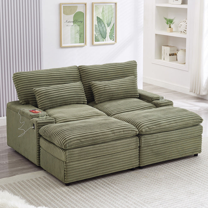Convertible Loveseat Sofa With Storage And USB Ports - Green
