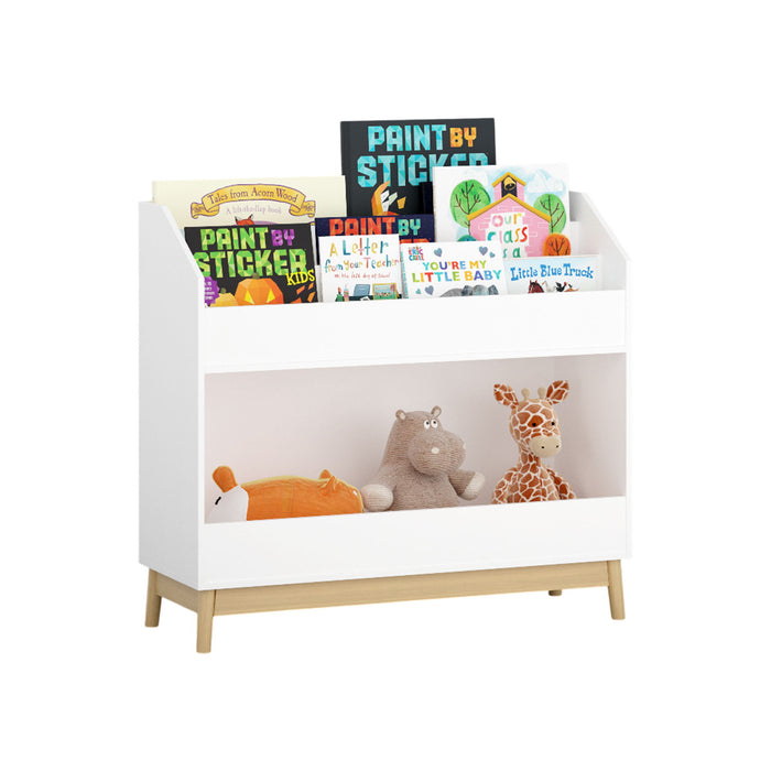 Bookcase Organizer With Storage, 3 Tier Toddler Book Display Shelf For Playroom - White