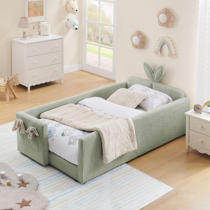 Cute Rabbit Ear Upholstered Platform Bed Frame With Safety Rail