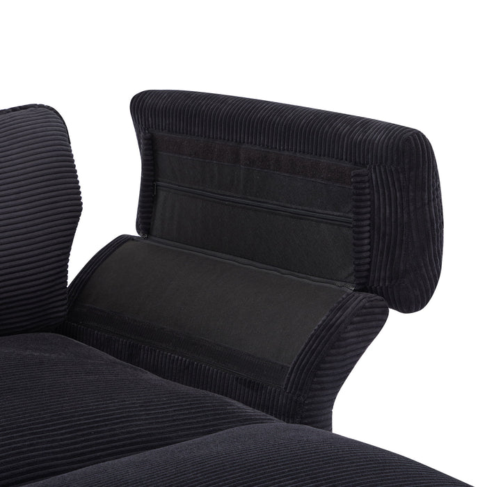 Modern Corduroy Deep Seat Sectional Sofa With Ottoman