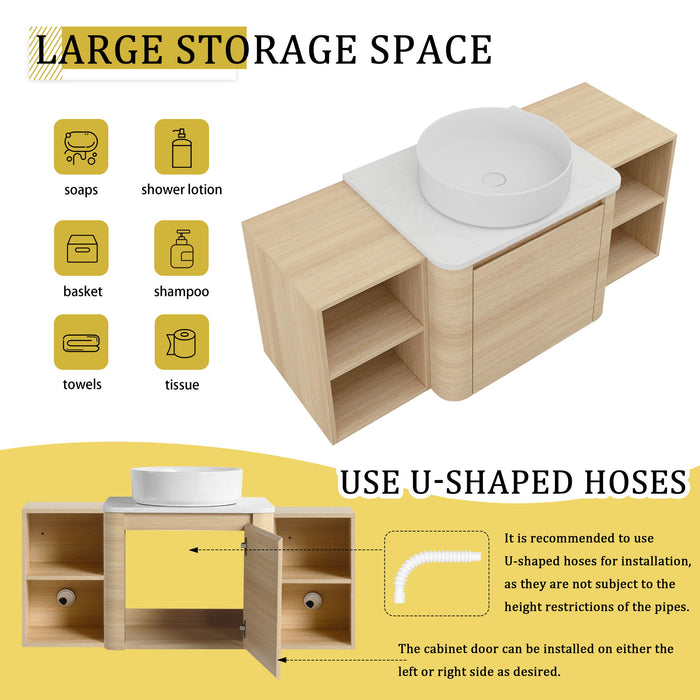Mounted Bathroom Vanity With Art Sink, 2 Storage Shelves, Soft Close Door