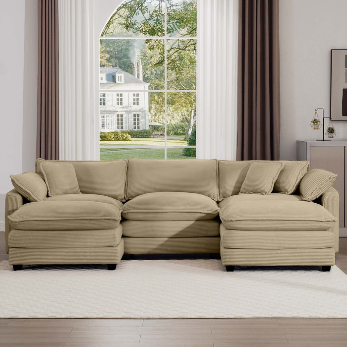Oversized Modular Cushion Sofa With Ottoman, Low Back, Deep Seating Sofa Set