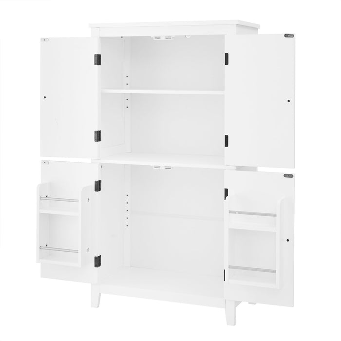 Elegant Bathroom Floor Storage Cabinet With 4 Doors, Adjustable Shelves