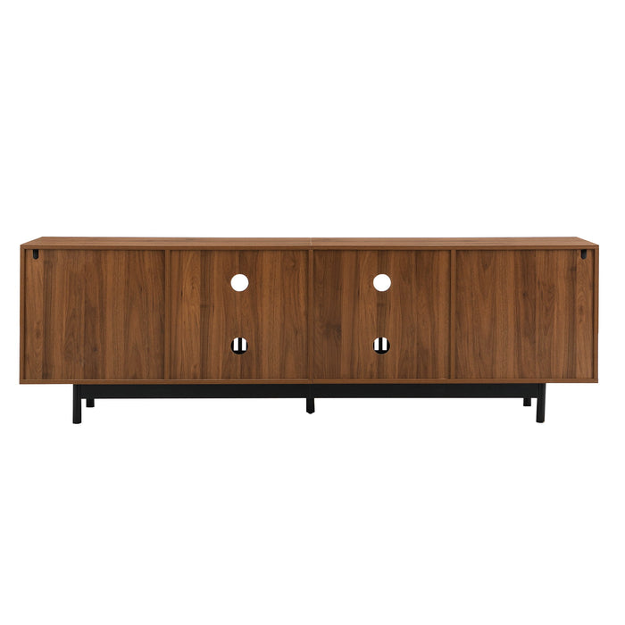 TV Stand, Entertainment Center With Slatted Doors, Cable Management, Soft Closing Hinges - Walnut