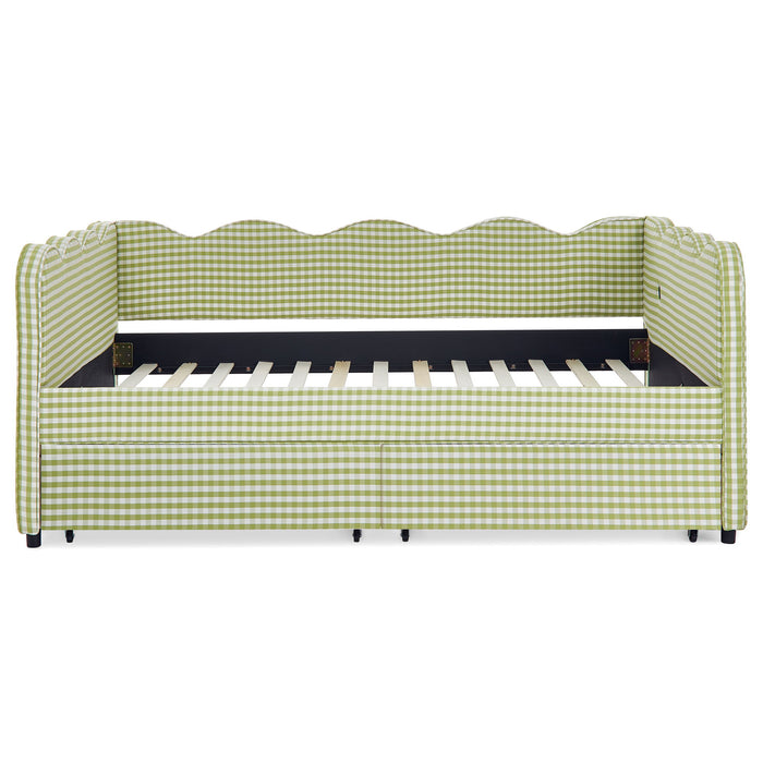 Gingham Daybed With USB Charging Port, Wave-Shaped Design