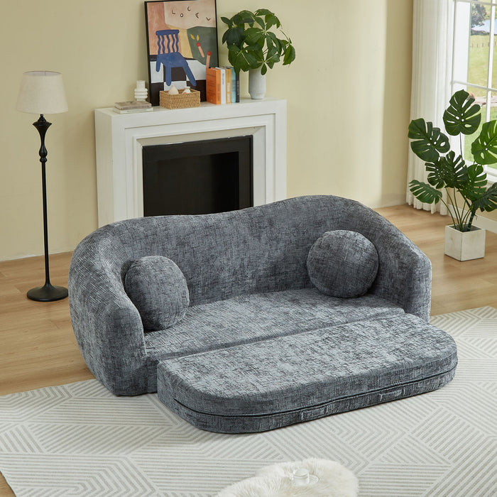 Curved Convertible Sofa, 2 In 1 Frameless Folding Sofa Bed With Pull Out Base And Deep Seat
