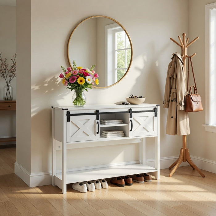 Farmhouse Entryway Table With Sliding Barn Door