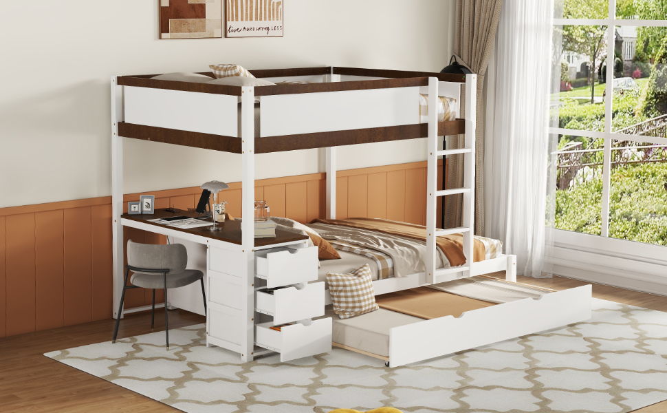 Bunk Bed With Twin Size Trundle, Storage And Desk