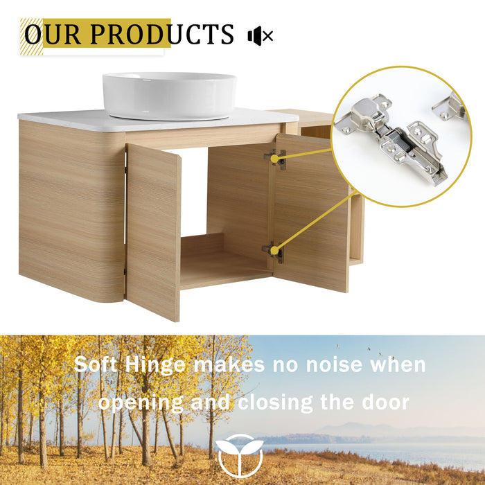 Mounted Bathroom Vanity With Art Sink, Storage Shelves, Soft Close Door