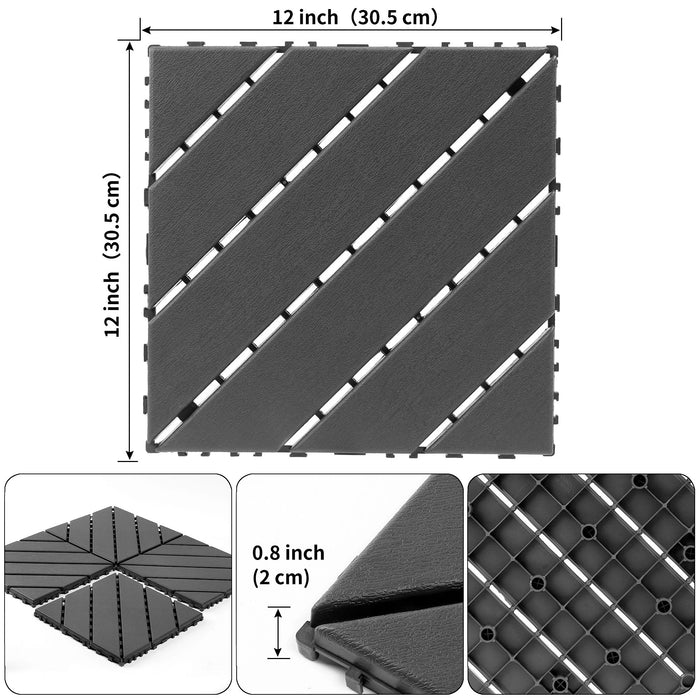 Interlocking Decking Tiles, Waterproof Outdoor Indoor Flooring (Set of 44) - Dark Gray