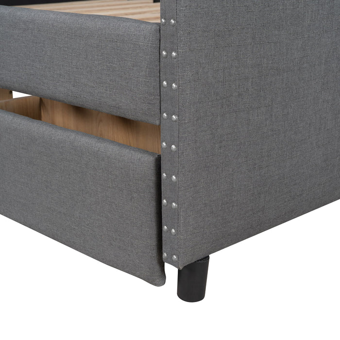 Upholstered Daybed With Two Drawers, Wood Slat Support