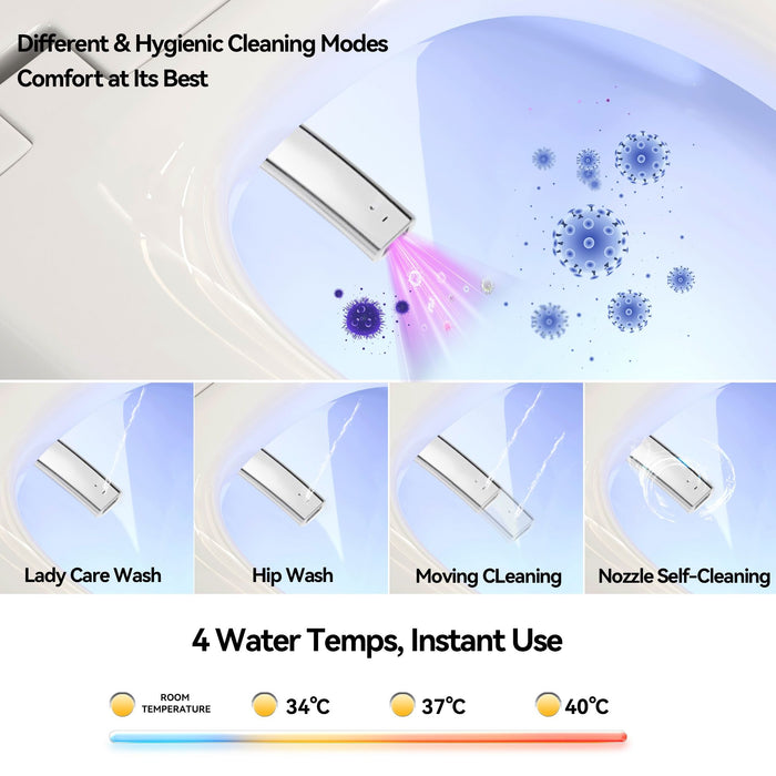 Unique Smart Toile With Built In Bidet, Auto Open / Close Seat, Foot Sensor, LED Display, Night Light, Warm Water & Dryer Ceramic