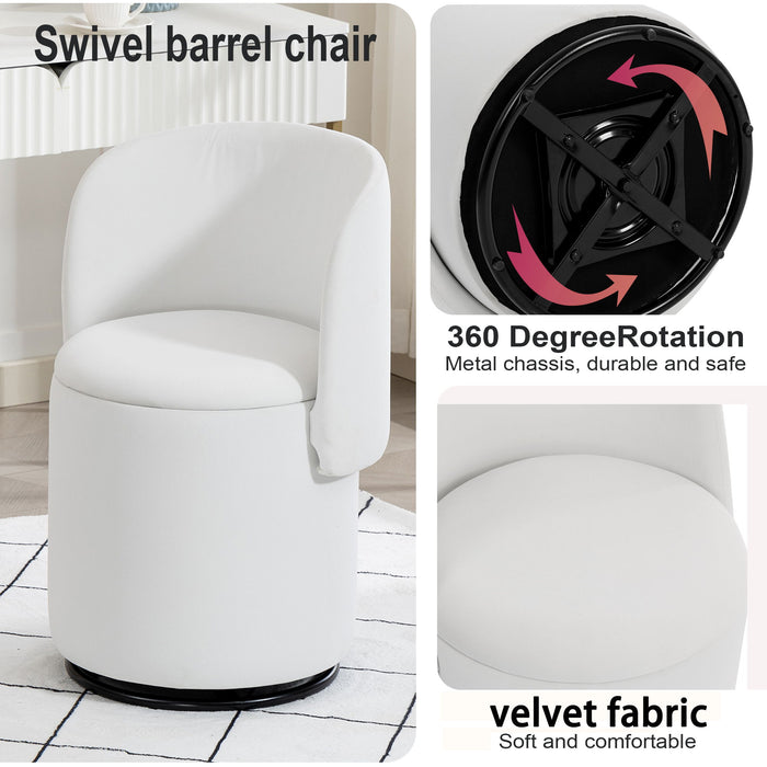 Barrel Chair With Built In Storage, 360° Swivel - Beige