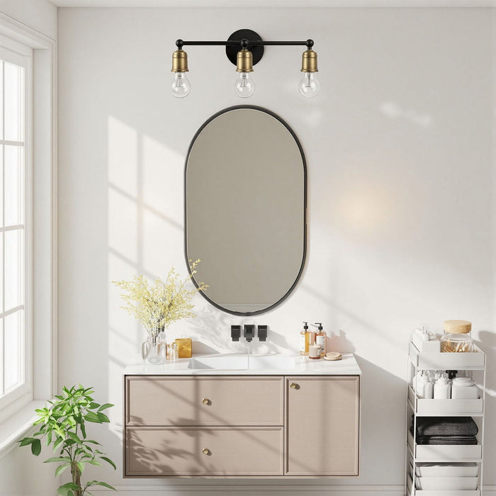 3 Light Wall Sconce, Vanity Light, No Bulbs Included - Black / Gold