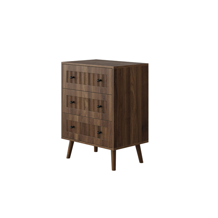 3 Drawer Dresser, Storage Cabinet With Vertical Grooves For Bedroom - Walnut