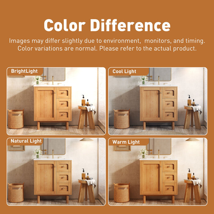 Bathroom Vanity With Sink, 3 Drawers, Soft Close Door - Natural Wood