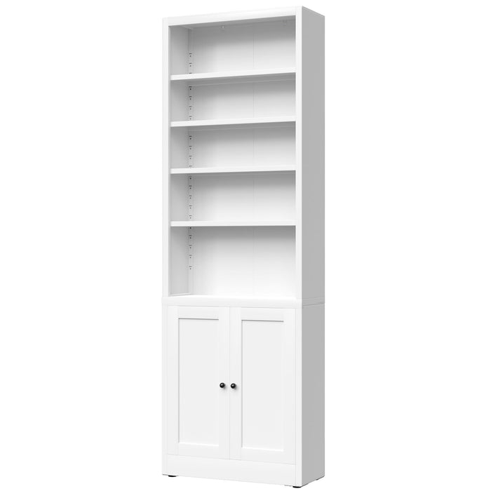 Bookcase Tall 5-Tier Adjustable Storage Shelf With Door Deep - White
