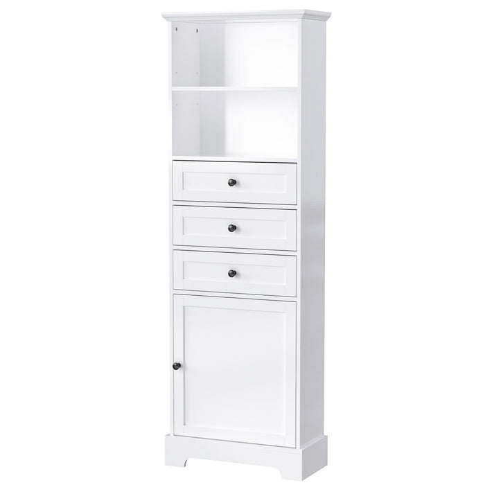 Tall Storage Cabinet With 3 Drawers And Adjustable Shelves For Bathroom