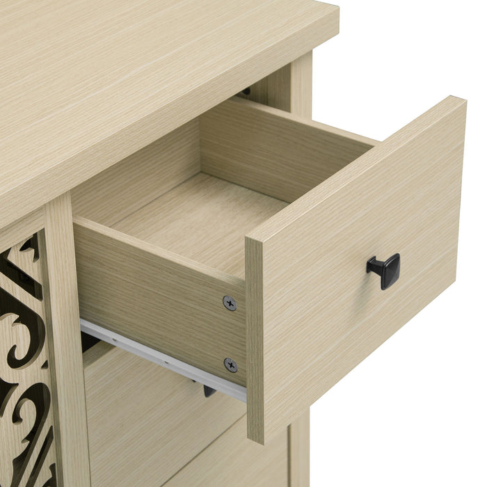 Hollowed Out Cabinet With 2 Door 3 Drawers, American Furniture, Suitable For Bedroom, Living Room, Study - Natural