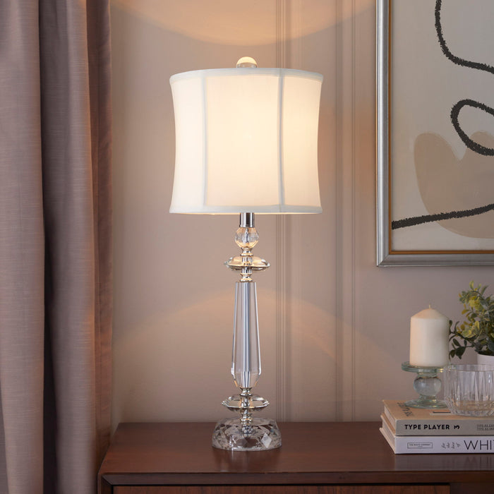 Karat - Contemporary Crystal Table Lamp (Set of 2) - Clear Crystal / Chrome / White Softback