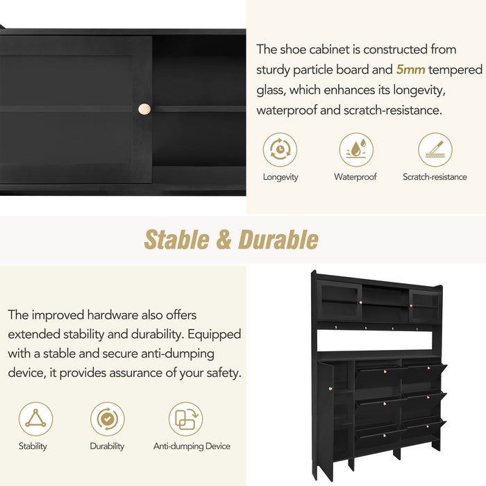 On Trend Multifunctional Tipping Bucket Shoe Cabinet With Storage Shelf & 6 Flip Drawers