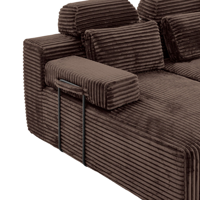 Sectional Sleeper Sofa & Storage Pockets, Modular Couch With Throw Pillows For Living Room