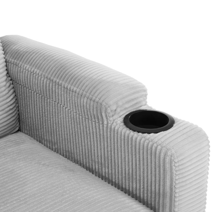 Corduroy Sleeper Sofa Loveseat Sofa With Full Size Mattress, 2 USB Ports, 2 Cup Holders, 2 Side Pockets And Phone Holder