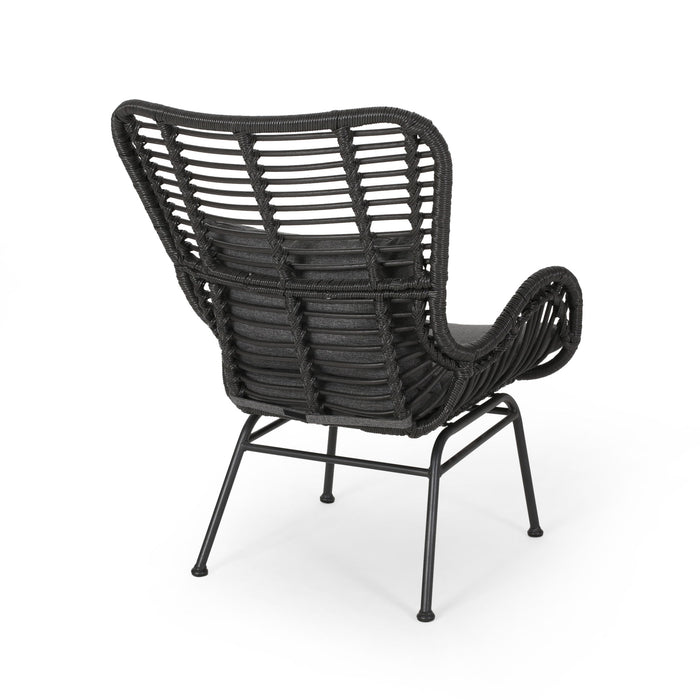 Modern Aesthetic Outdoor Rattan Accent Chair With Metal Legs
