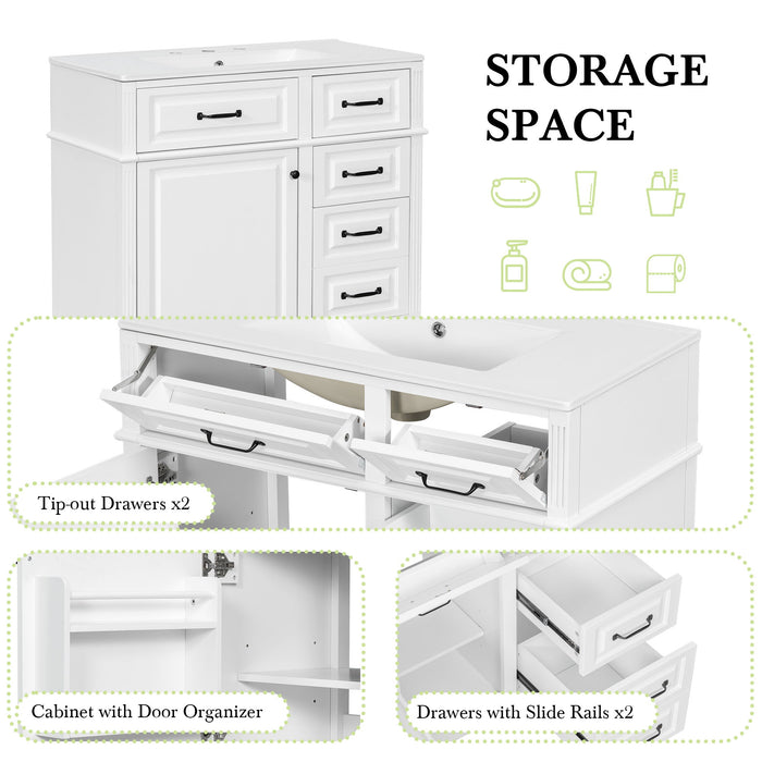 Modern Bathroom Vanity With Sink Top, Flip Drawer Design