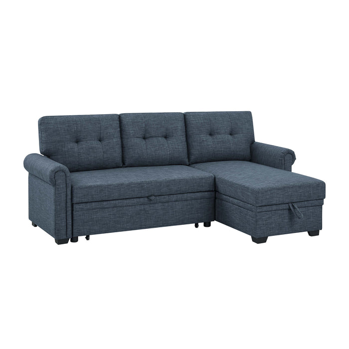 Blend Upholstered Sleeper Sofa With Reversible Chaise And Tufted Back - Dark Blue