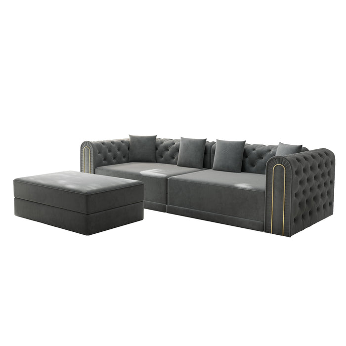 3-In-1 Convertible Sleeper Sofa With Movable Ottoman For Living Room