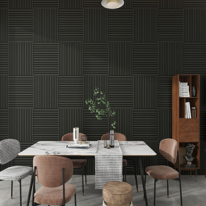 Acoustic Panels With Strip Design, Sound Absorbing Wall & Ceiling Panels (Set of 4) - Matt Black
