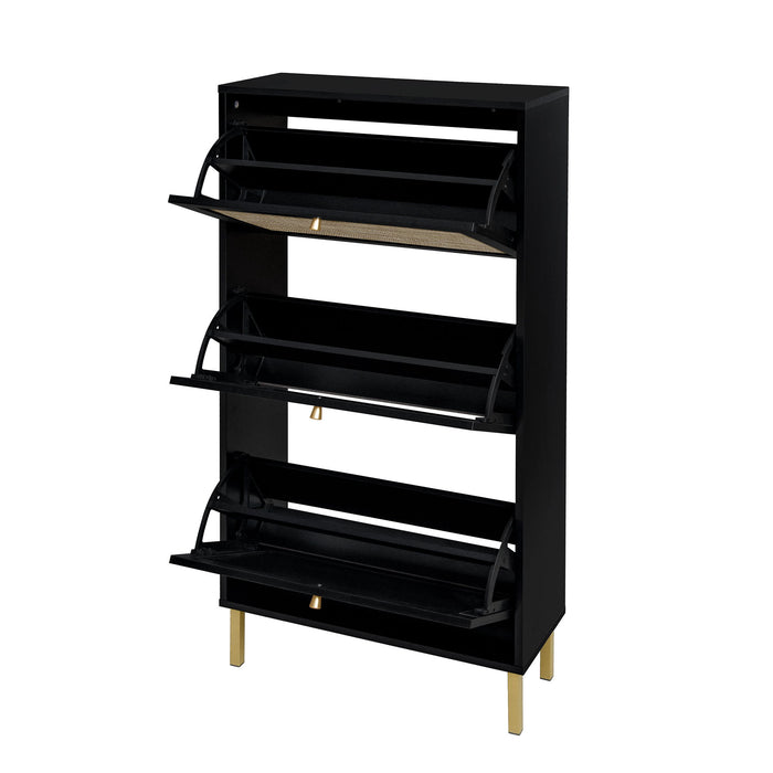 Modern Rattan 3 Door Shoe Rack Cabinet For Entryway