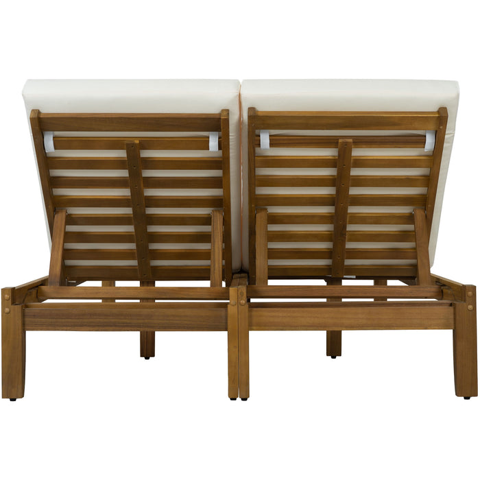 Adjustable Outdoor Patio Lounge Chair 2 Seater Recliner - Beige / Natural