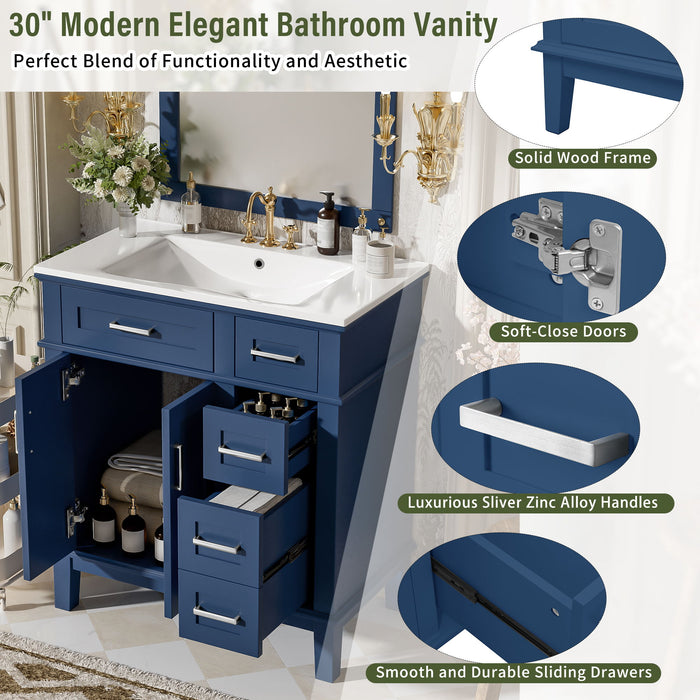 Modern Bathroom Vanity With Sink, Storage Cabinet, Soft Close Doors, Deep & Standard Drawers