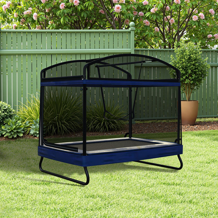 Outdoor Square Trampoline For Kids And Adults With Protective Net And Swing 4 X 6Ft - Black / Blue