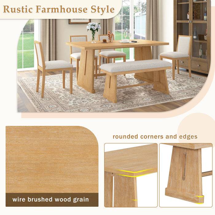 Dining Set With Rectangular Table, 4 Upholstered Chairs & 1 Padded Bench