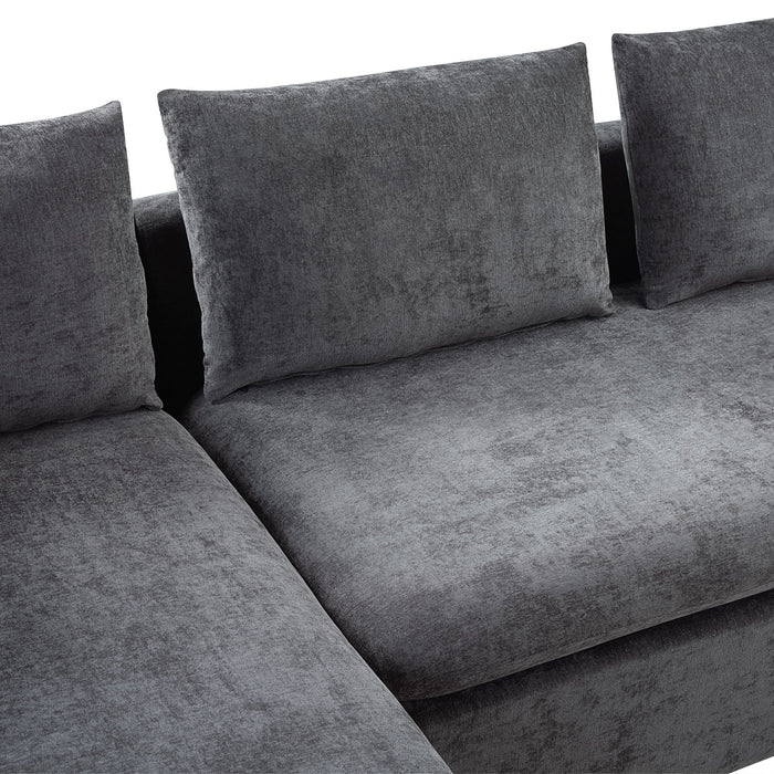 Modern L Shaped Sectional Sofa With Chenille Upholstery And Wooden Storage