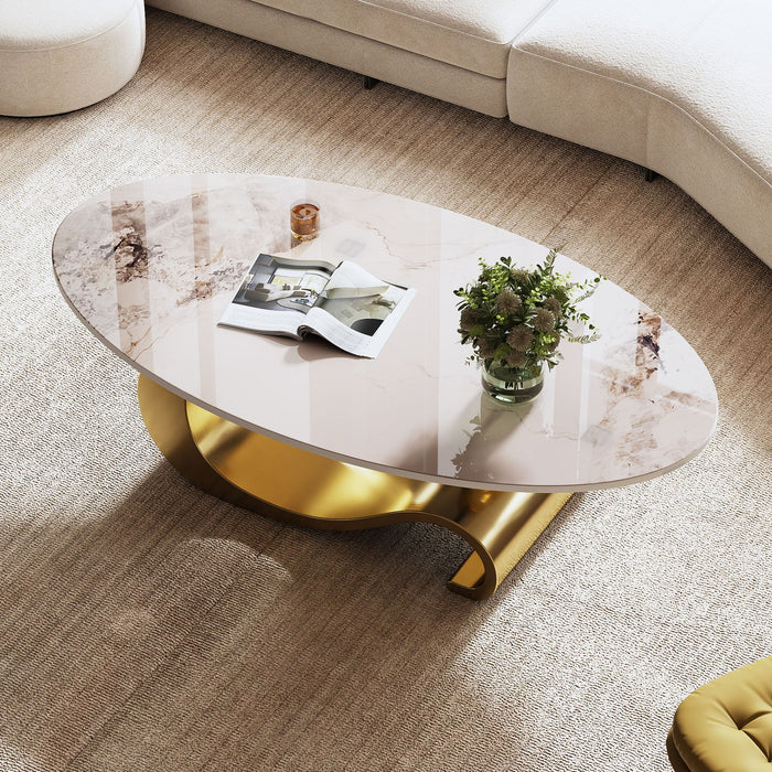 Oval Coffee Table For Living Room - Gold / White