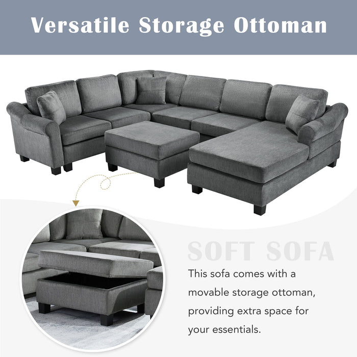 Contemporary U - Shaped Sectional Sofa With Movable Storage Ottoman