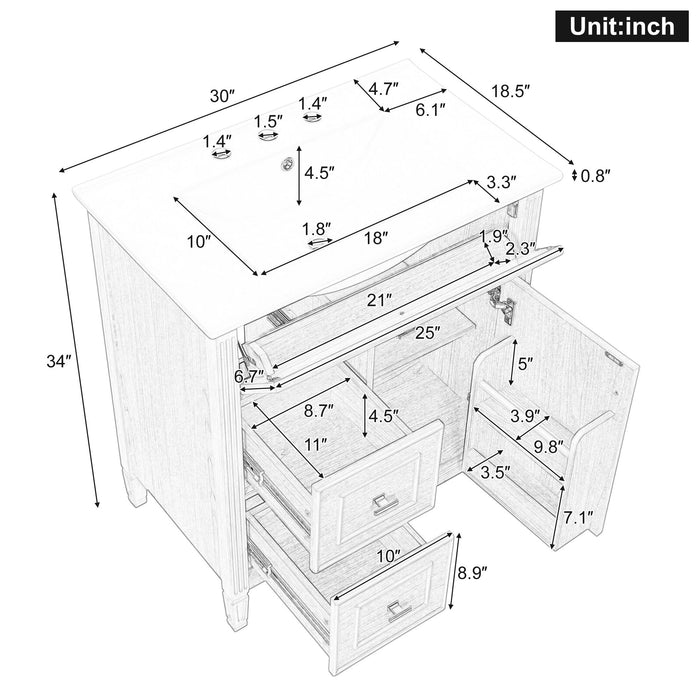 Bathroom Vanity With Sink, Flip Drawer & Adjustable Shelf - Natural