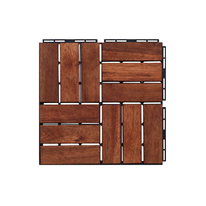 Acacia Wood Interlocking Deck Tiles Checker Pattern For Outdoor Flooring