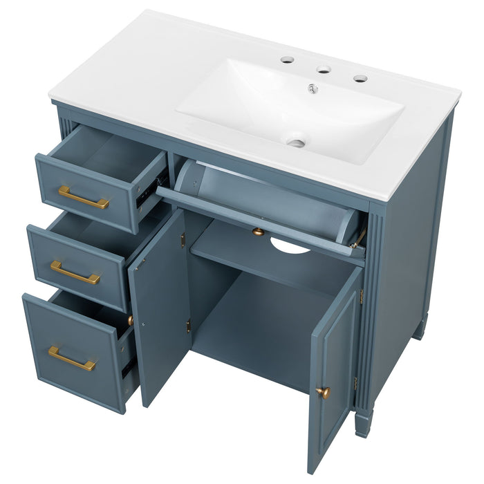 Bathroom Vanity With Sink, 1 Tip Out Drawer, 3 Side Drawers, Adjustable Shelf