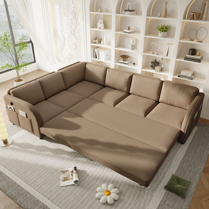 L-Shaped Couch With Pull-Out Bed, Convertible Sleeper Sofa With Side Pocket & USB Port