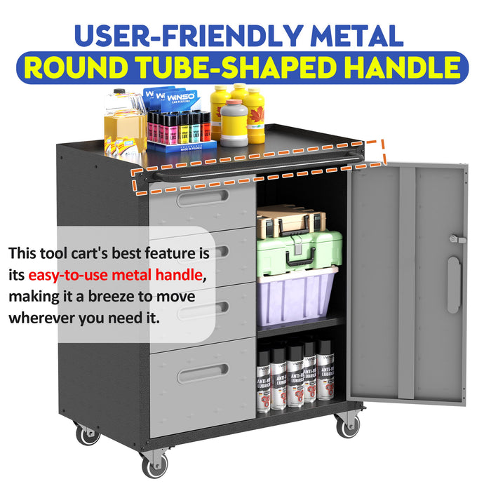 Sturdy Metal Tool Storage Cabinet With Wheels Durable Garage, Office & Home Organizer Steel