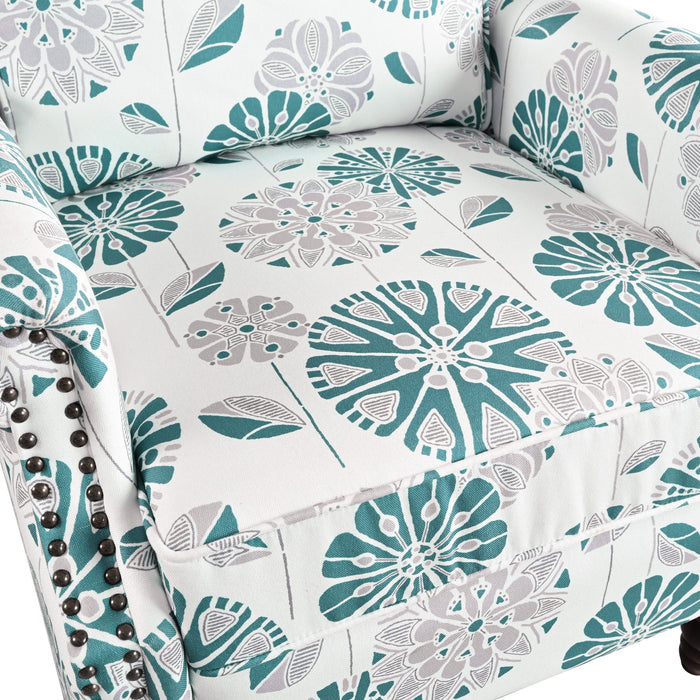 Push Back Recliner Chair Upholstered Recliner Armchair With Classic Wing Back And Solid Gourd-Shaped Legs